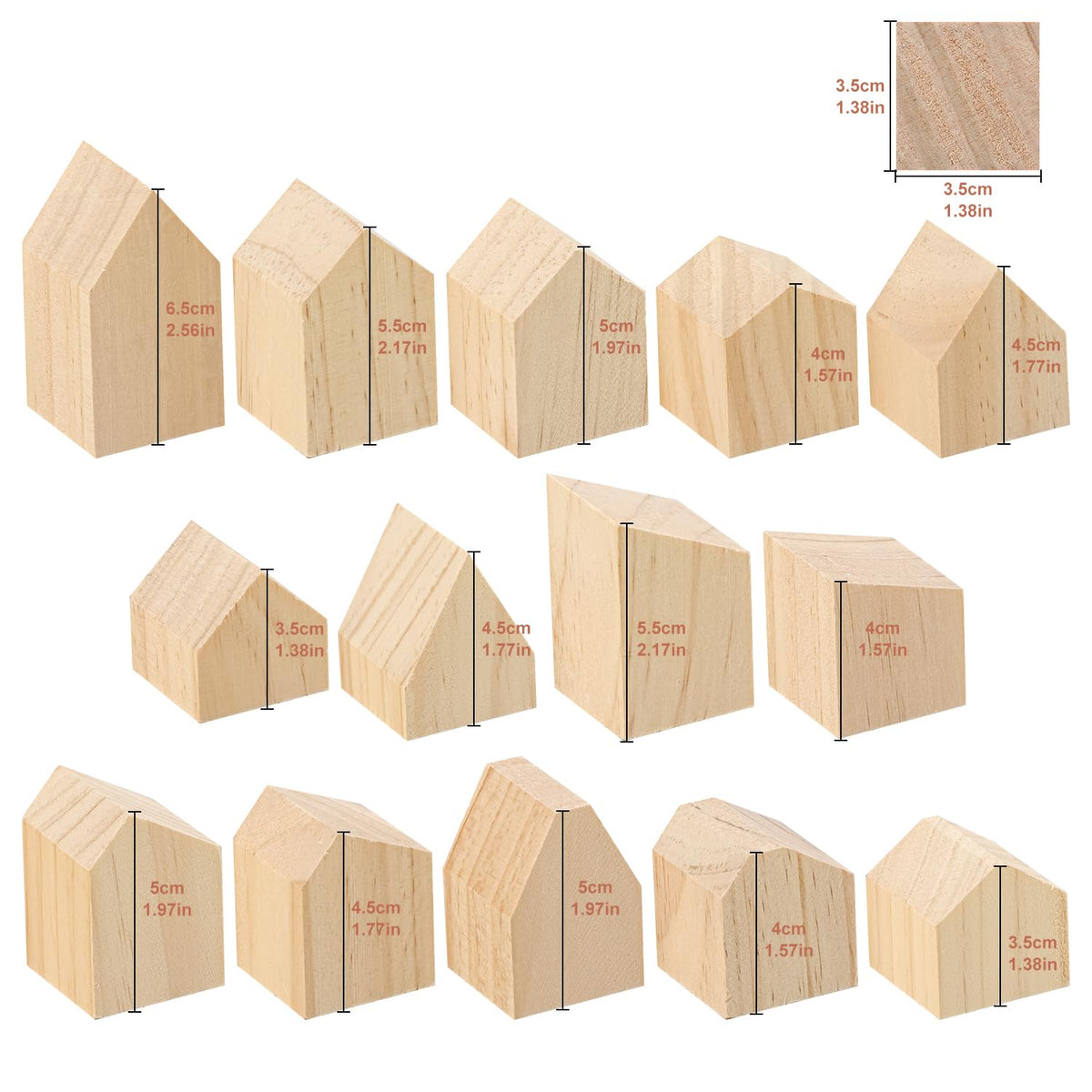 Yiksonyo 56 PCS Multi-Size Unfinished Wood House Shaped Blocks, Wooden Houses for Crafts, Arrow Shape Wood Blocks for DIY Projects, Home Decor, and Festive Occasions