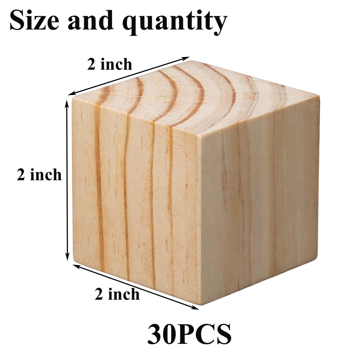 Ninekong 30 Pack Unfinished Wood Blocks 2 Inch - Solid Pine Wooden Cubes for Crafts, Sanded Smooth Natural Wood Squares for Painting, DIY Projects, Puzzle Making & Home Decor
