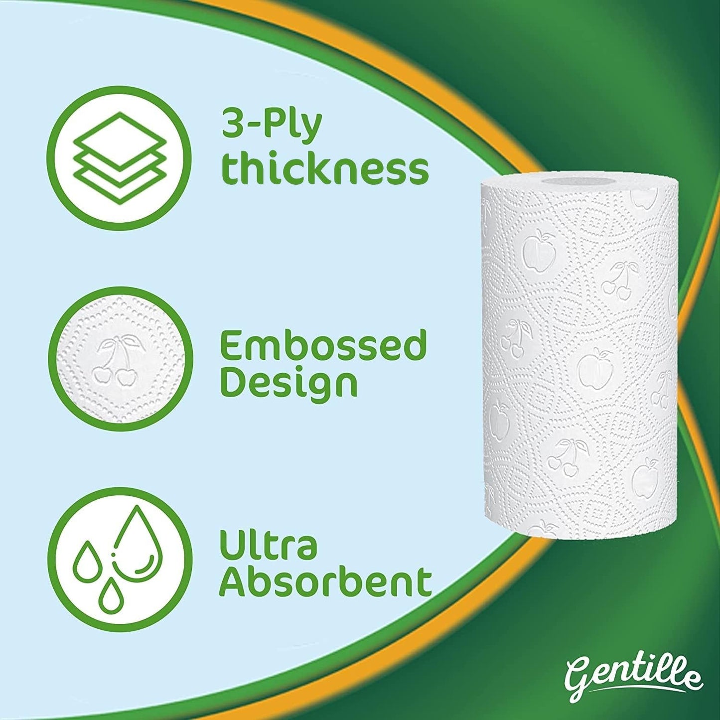Gentille Twin Kitchen Roll | 3 Ply Thickness | Thick, Strong, Absorbent Paper | UK Made (24)