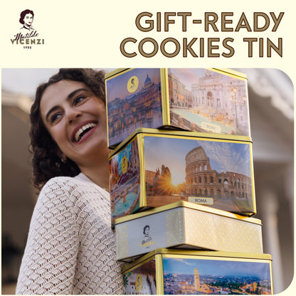 Matilde Vicenzi Roma Cookie Gift Tin - Pastries & Cookies in Individually Wrapped Trays - Gourmet Gifts For Mother's Day, Teacher, Birthday - Assorted Cookies in Italian Design Tin 32.5oz (920g)