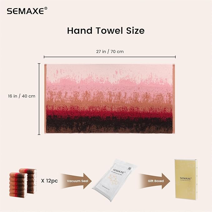 SEMAXE 12 Pack Hand Towels for Bathroom, 100% Cotton Towels