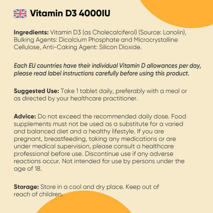 Vitamin D3 4000IU | 400 Tablets | 1+ Year Supply | 6mm Micro Vitamin D Tablets | Easy to Swallow VIT D | One A Day Supplement | Made in The UK | Magnesium Stearate-Free | Vegetarian Friendly