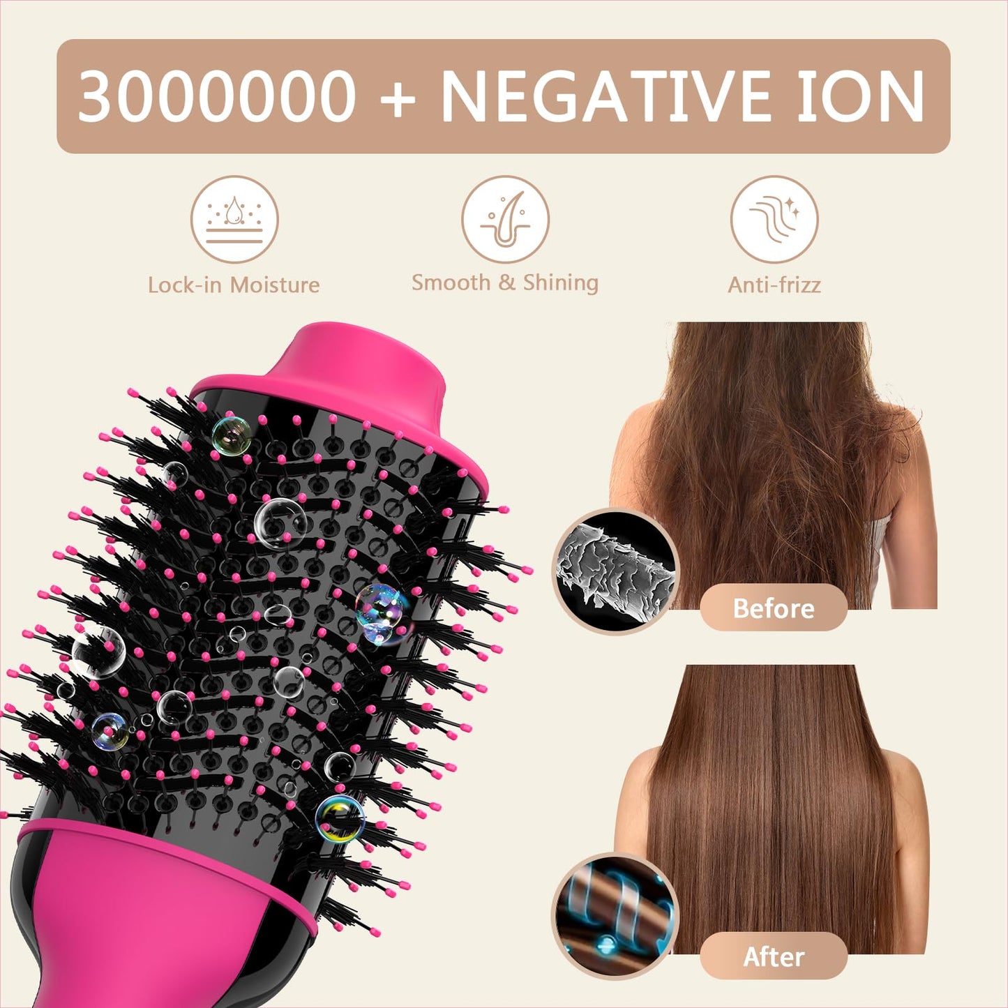 Hair Dryer Brush Blow Dryer in One, Upgraded 4 in 1 Hair Dryer and Styler Volumizer with Negative Ion Anti-frizz Ceramic Titanium Barrel Hot Air Hair Straightener Brush