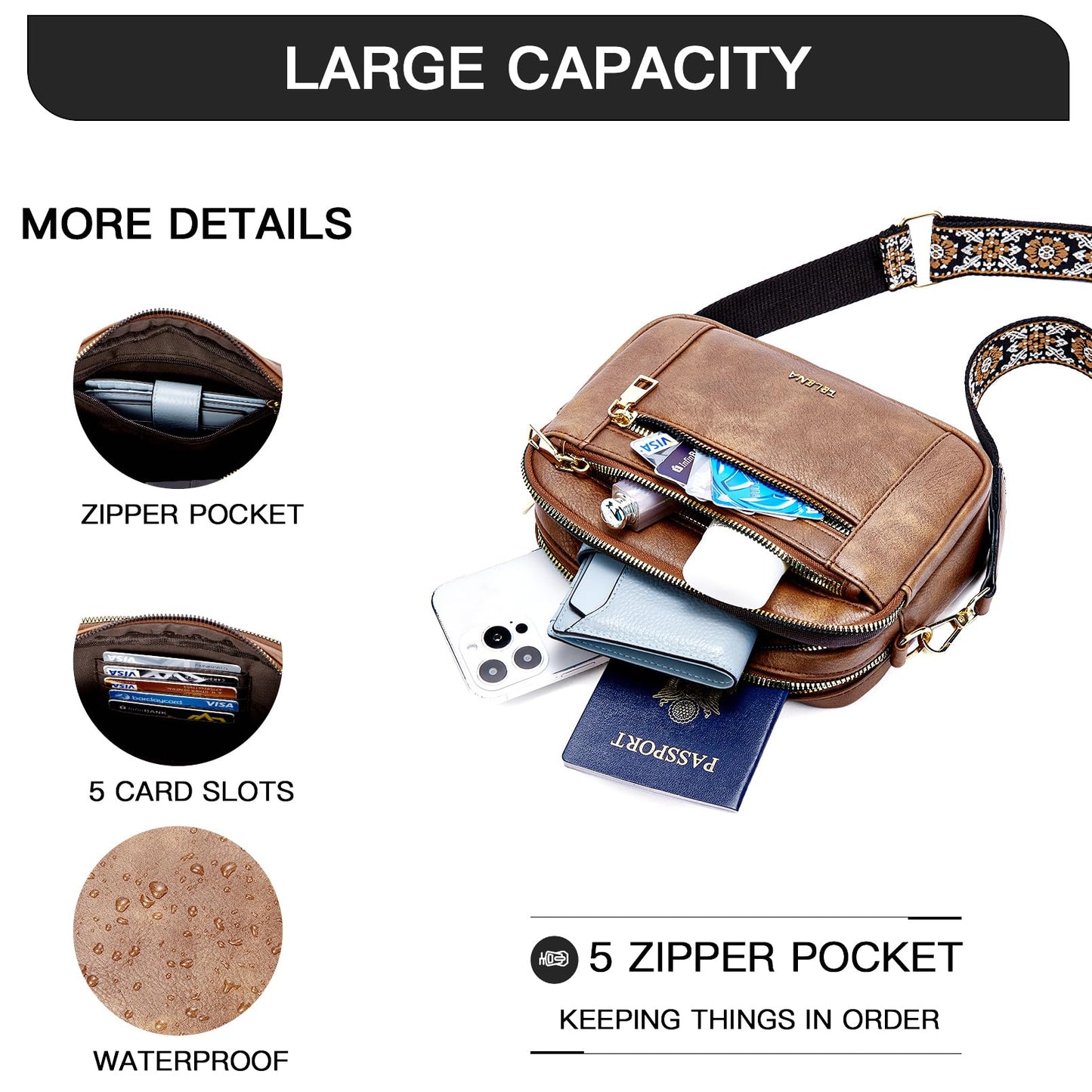 Telena Small Crossbody Bags For Women Vegan Leather Crossbody Purse With Adjustable Wide Strap For Daily Life