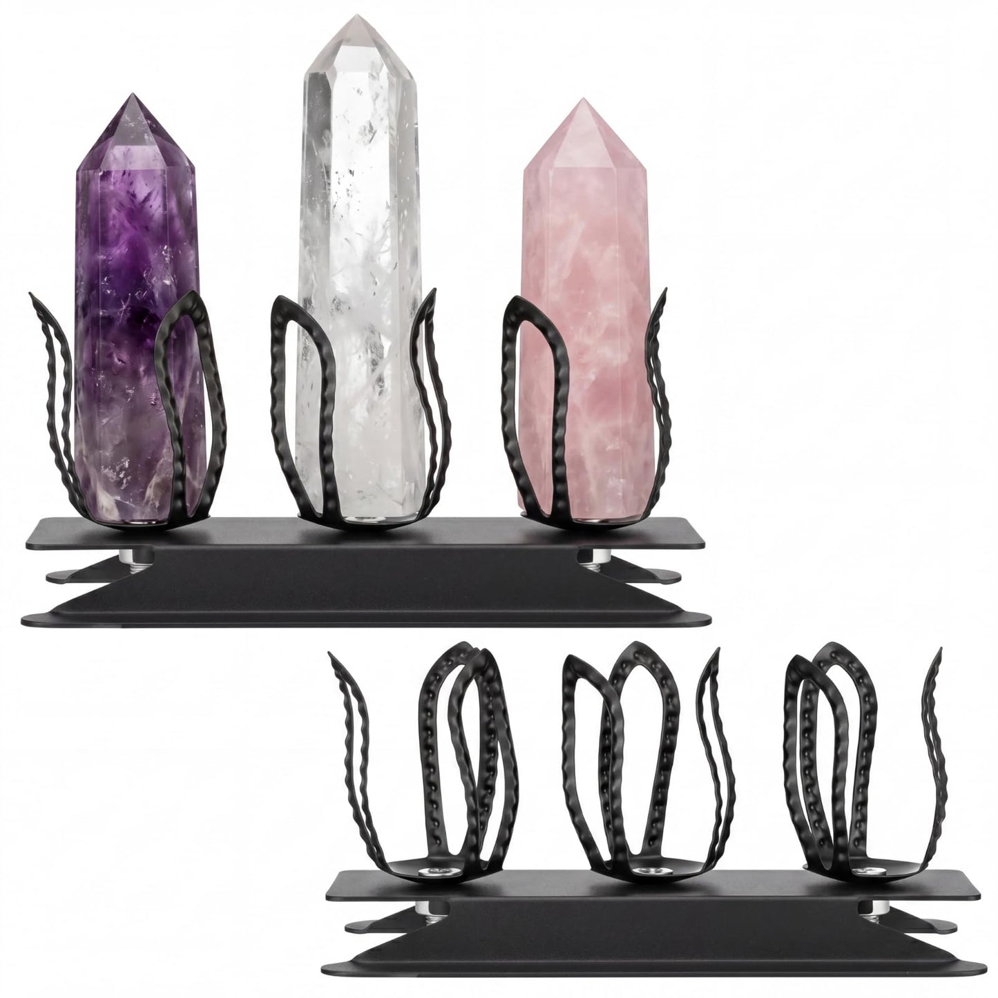 Hicarer Crystal Ball Display Stand Bohemian Black Metal Holder for Natural Stones Geode Mineral Specimen Marbles Crystal Sphere Pedestal Removable Home Desktop Decor Boho Gift