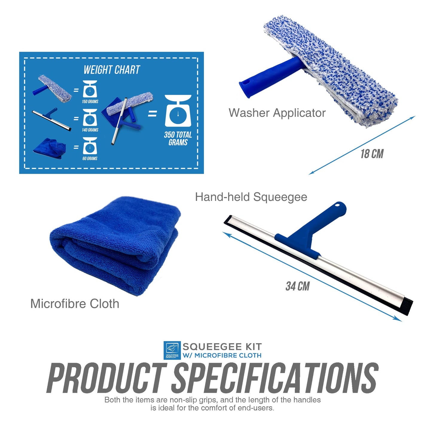 Rubber Squeegee Window Cleaner and Microfibre Glass Wiper, Twin Pack 14” Multipurpose Professional Cleaning Kit for Window, Car, Bathroom & Shower
