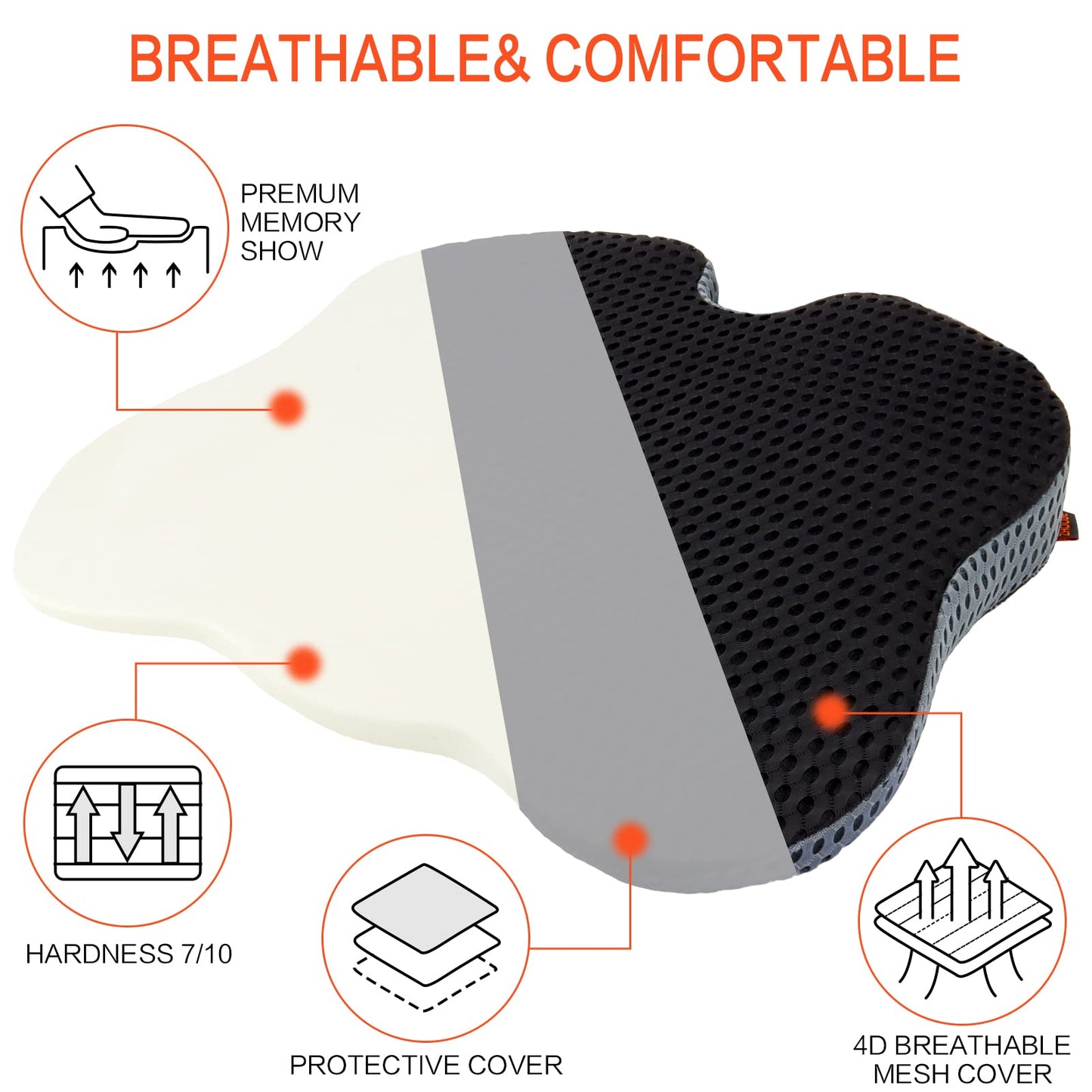 ZHOOGE Car Seat Cushion Pillow, Memory Foam Driver Seat Cushion Car Seat Pad, Wedge Seat Cushion for Office Chairs, Kitchen Chairs, Recliner (Black)