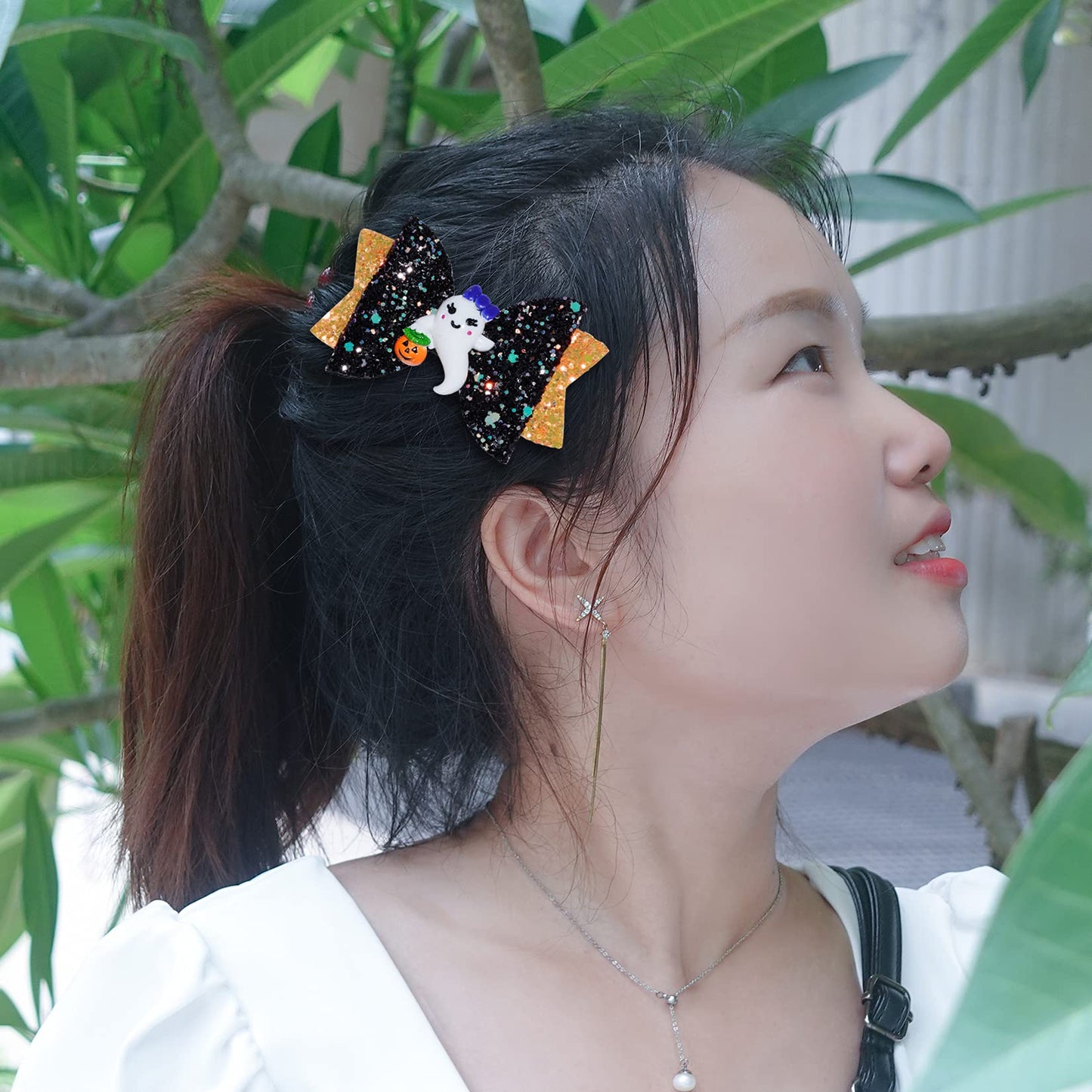 Haakong 8Pcs Halloween Hair Accessories Headdress Halloween Glitter Bows Spider Hair Clip Pumpkin Hair Bow Ghost Hair Barrette Glitter Hair Clip Girls Party Dance Hair Barrettes