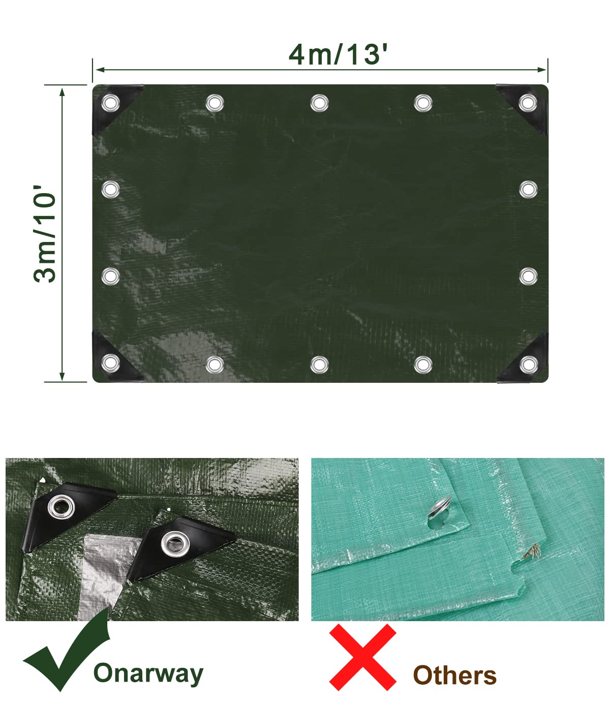 Onarway Tarpaulin Waterproof Heavy-Duty for Outdoor: 3m x 4m 105GSM UV/Tear Resistant PE Tarpaulin Sheet with Reinforced Grommets for Garden Furniture & Ground Use - Green