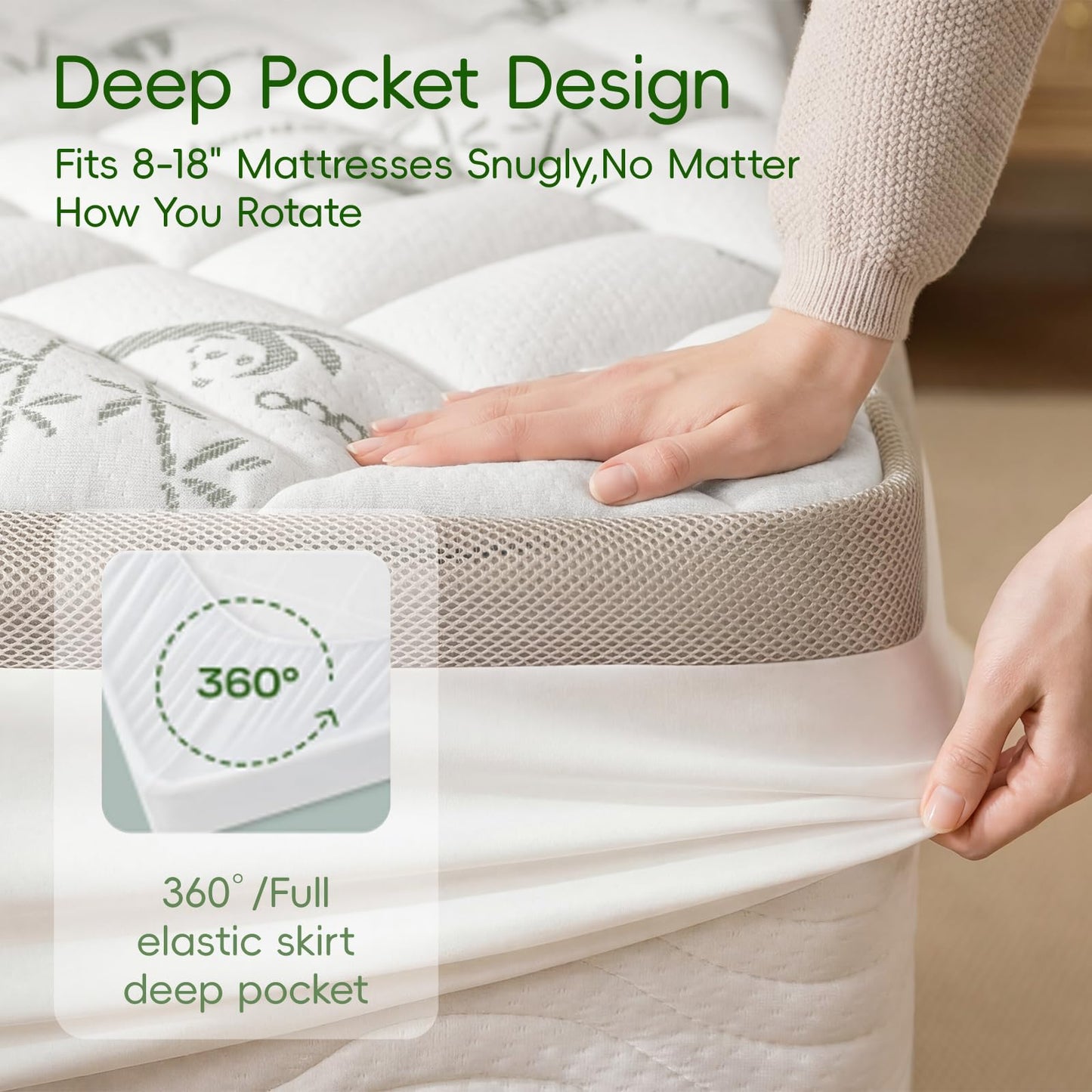NEWDECO Full Size Mattress Topper Cooling Viscose Made from Bamboo Thick Support Pillow Top Mattress Pad for Back Pain Relief Soft Breathable Mattress Cover with 8-18” Deep Pocket (Gray, Full)