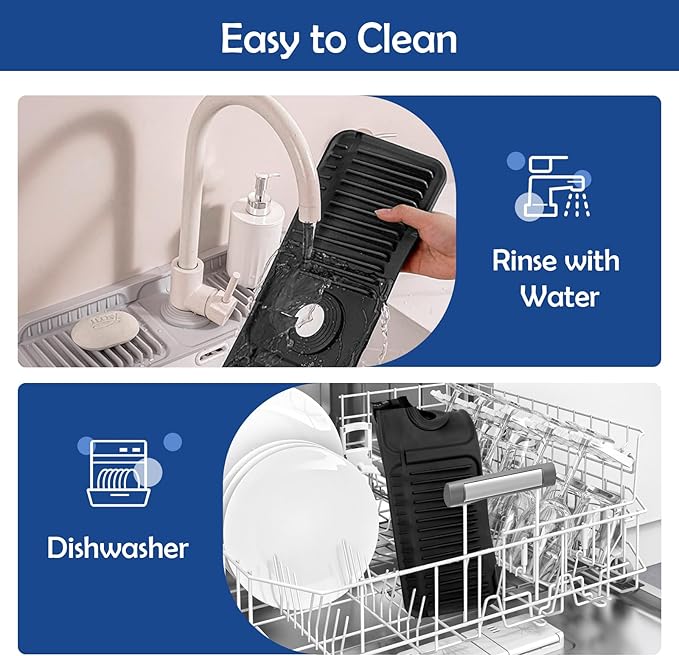 24"Longer Silicone Faucet Mat For Kitchen Sink Splash Guard -7° Slope Snap