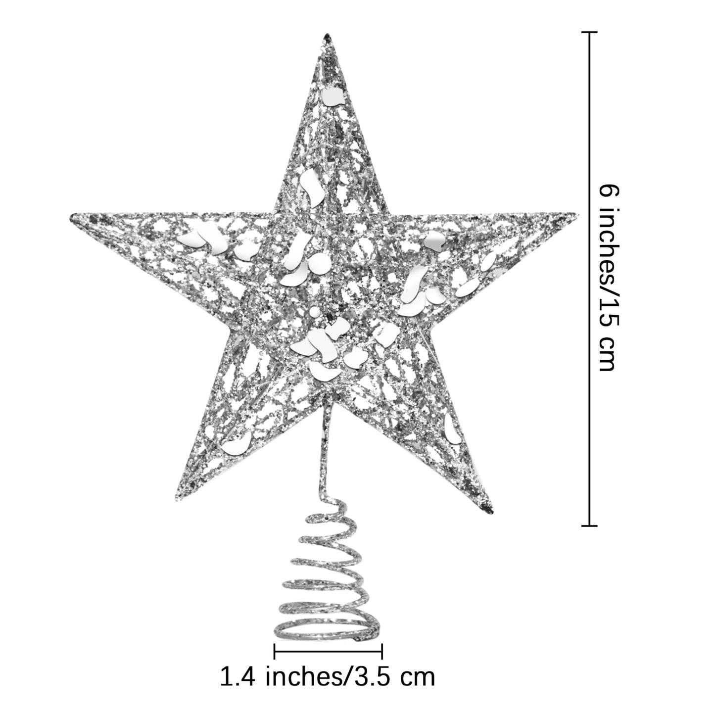 URATOT Glittered Christmas Tree Topper Metal Christmas Treetop Hallow Wire Star Topper for Christmas Home Decoration (6 inches, Silver)