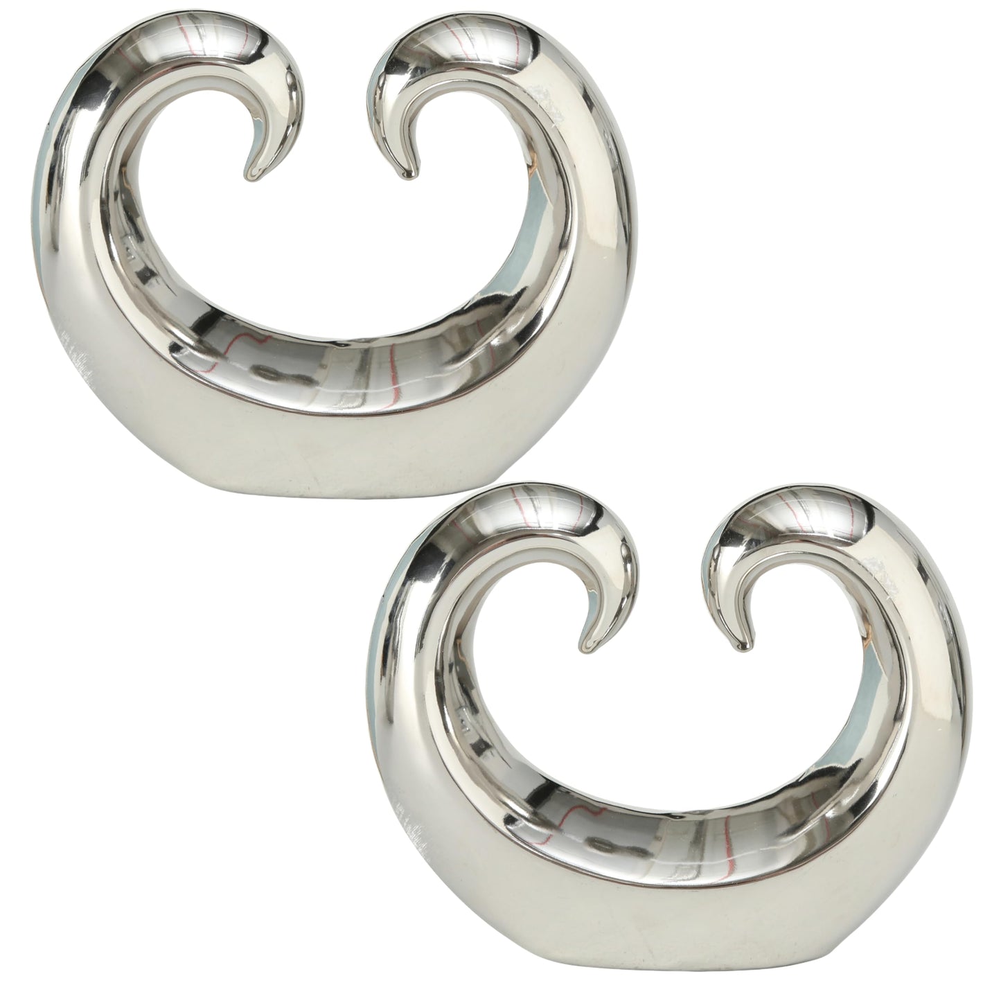 WHW Whole House Worlds Eternity Double Curled Wave Sculpture, Set of 2, Modern Art, Silver Titanium Glazed Ceramic Stoneware, 8 1/4 Inches, Abstract Table Top Accent