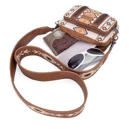 Wrangler Crossbody Bag for Women Boho Aztec Small Multi Pocket Crossover Purse