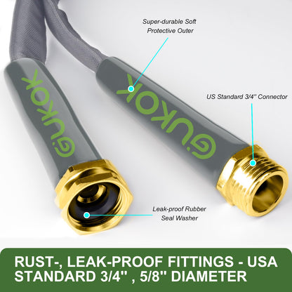 GUKOK 2025 Upgraded 50FT Non-Expanding Garden Hose, Ultra-Light & Flexible Water Hose - Burst-Resistant, Kink-Free, High-Pressure, All-Weather Use for Lawns, Gardens, and Outdoor Cleaning