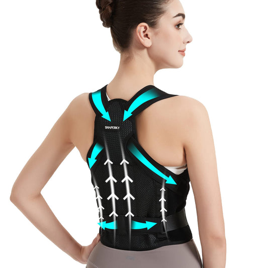 SHAPERKY Posture Corrector for Women for Support: Back Brace for Full Back Support - Adjustable Shoulder Straightener for Women and Men (Black, Medium)