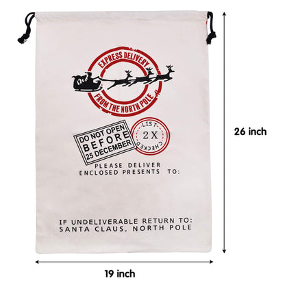 JOYIN 3 PCS Christmas Large Canvas Gift Bag 26" x 19", Drawstring Santa Burlap Sack Reusable Personalized Cloth Pouch for Xmas Presents Package, Party Supplies, Hoilday Decoration