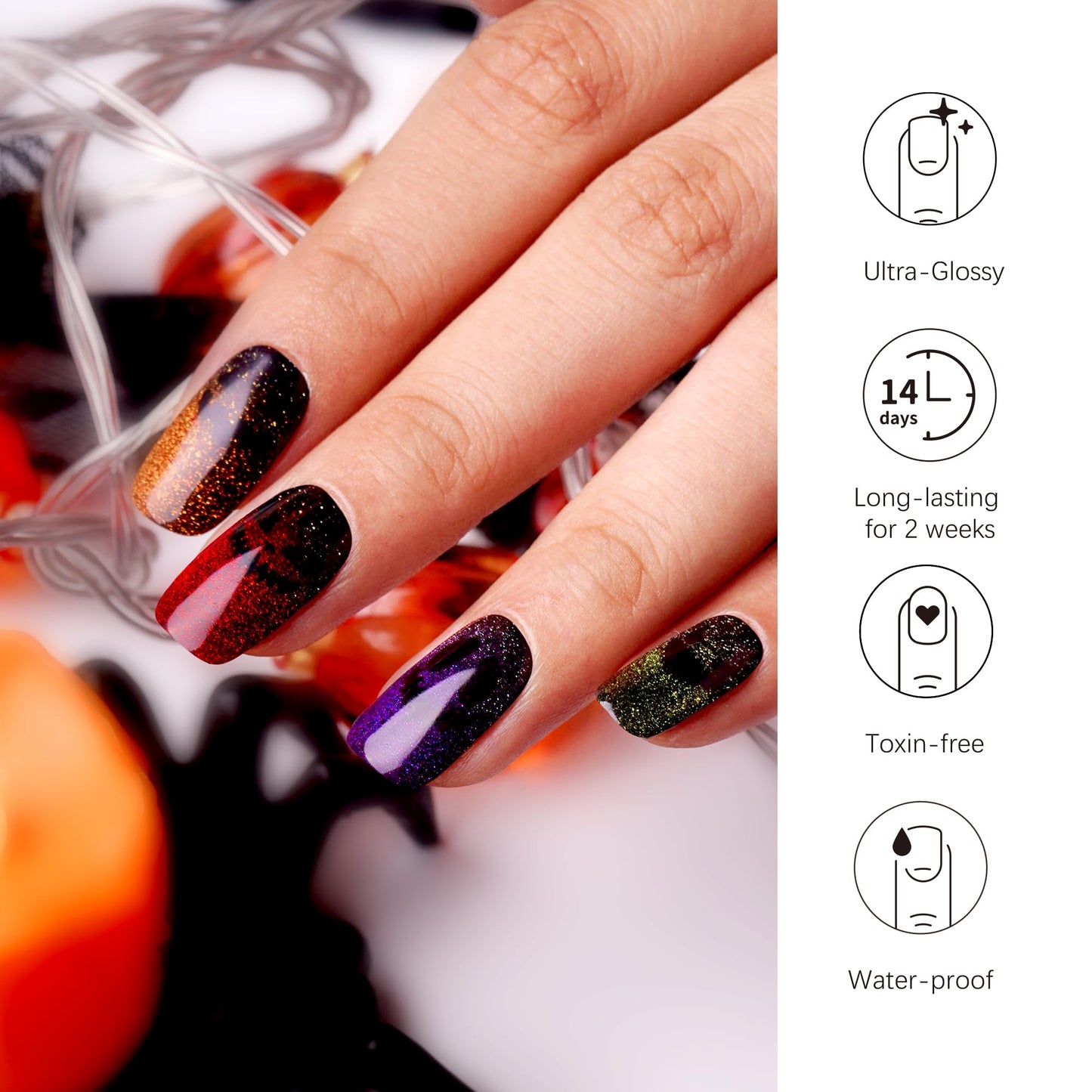 DANNI & TONI Semi Cured Gel Nail Strips Halloween Ghost Cat Eye Gel Nail Wraps Gift for Woman | Spooky Night