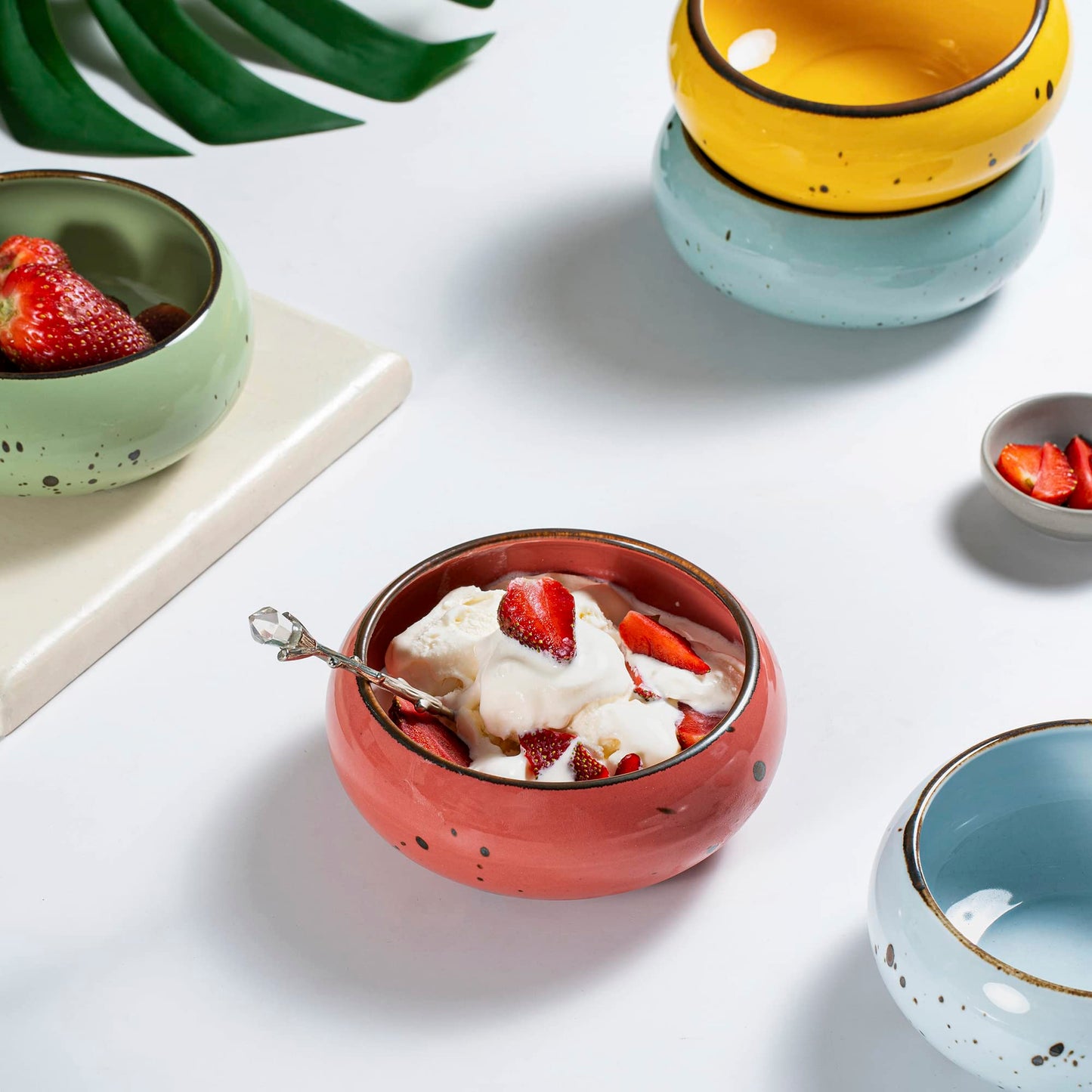 Esfour Ceramics Small Hand Craft Dessert Bowls - 13.5oz, Set of 6 - Microwave, Oven, Dishwasher Safe, Ice Cream, Soup, Snacks, Rice, Cereal, Chili, Side Dishes, Dips, Ideal Gift - Vivid Assorted Color