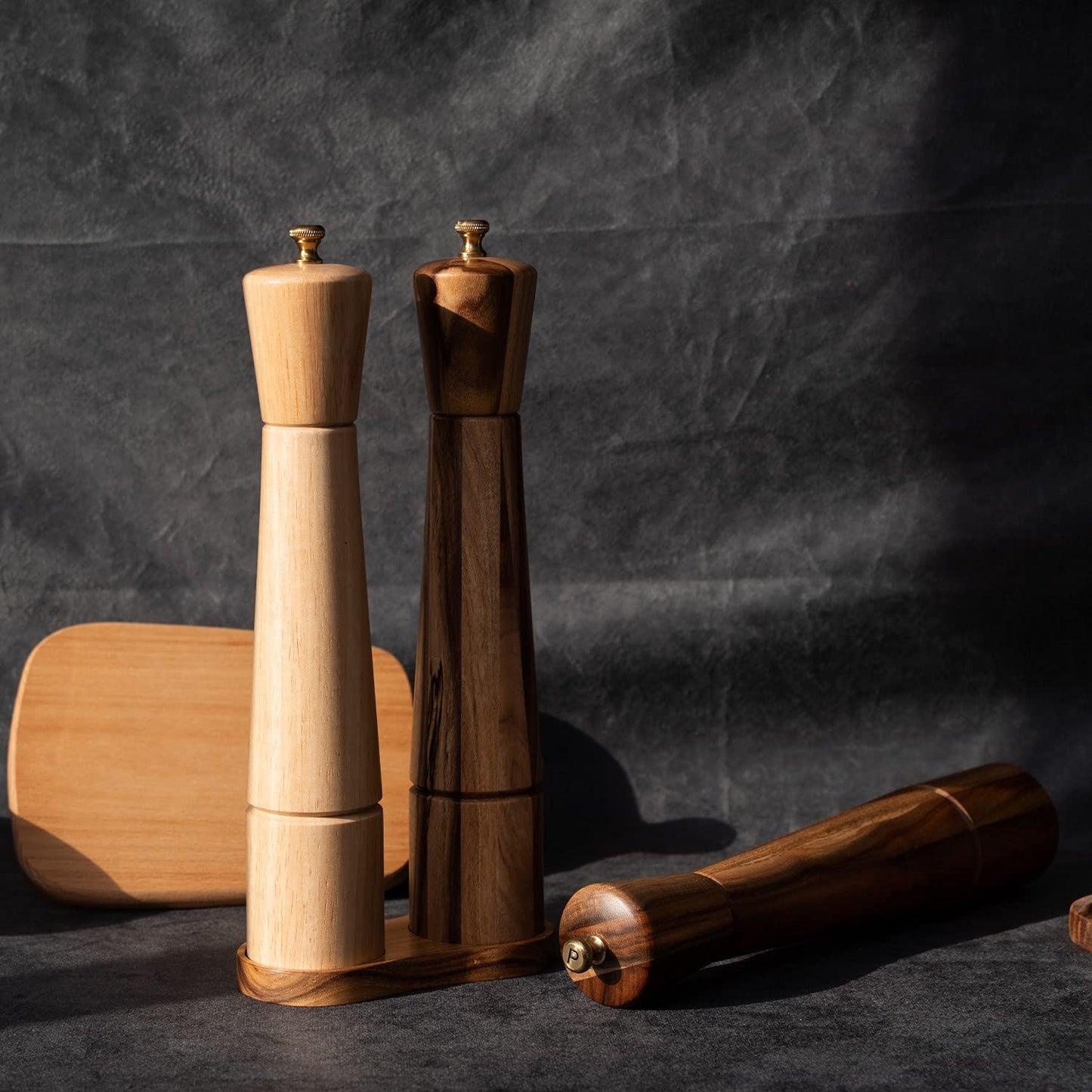 DeroTeno Salt and Pepper Mill Tray, Inner Dia 6 cm / 2.36 inch, Acacia Wood, Pepper Grinder Rest, Dining Table Protector (Pepper Mill and Salt Mill are not Included)