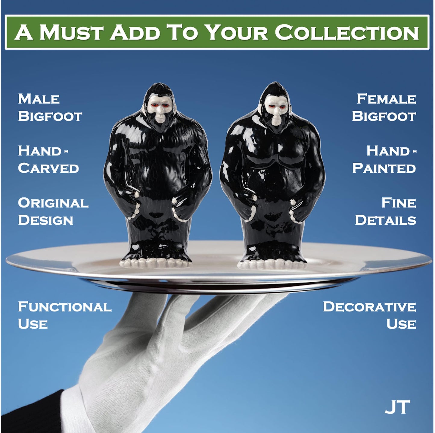 Bigfoot Ceramic Salt and Pepper Shaker Set – Unique Funny Big Foot Sasquatch Gifts for Adults Men and Women – Novelty Gag Cryptid Gifts for White Elephant Party