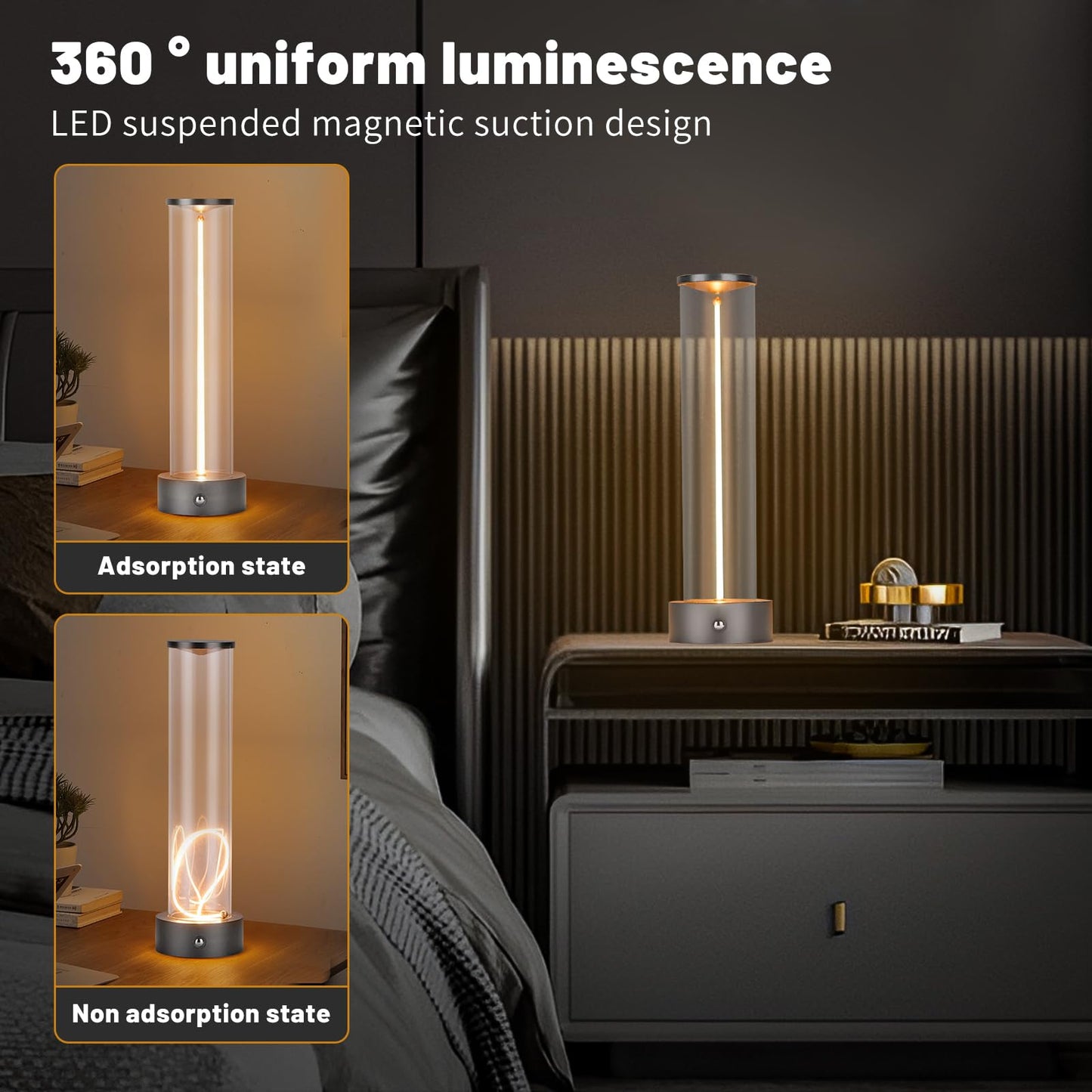 Mini Minimalist Tabe Lamp with Breathing Effect, Cordless LED Desk Lamp Rechargeable Modern Night Lights Portable Lamp for Gaming, Home Office, Bedroom, Living Room, Kitchen, Bar, Restaurant (grey)