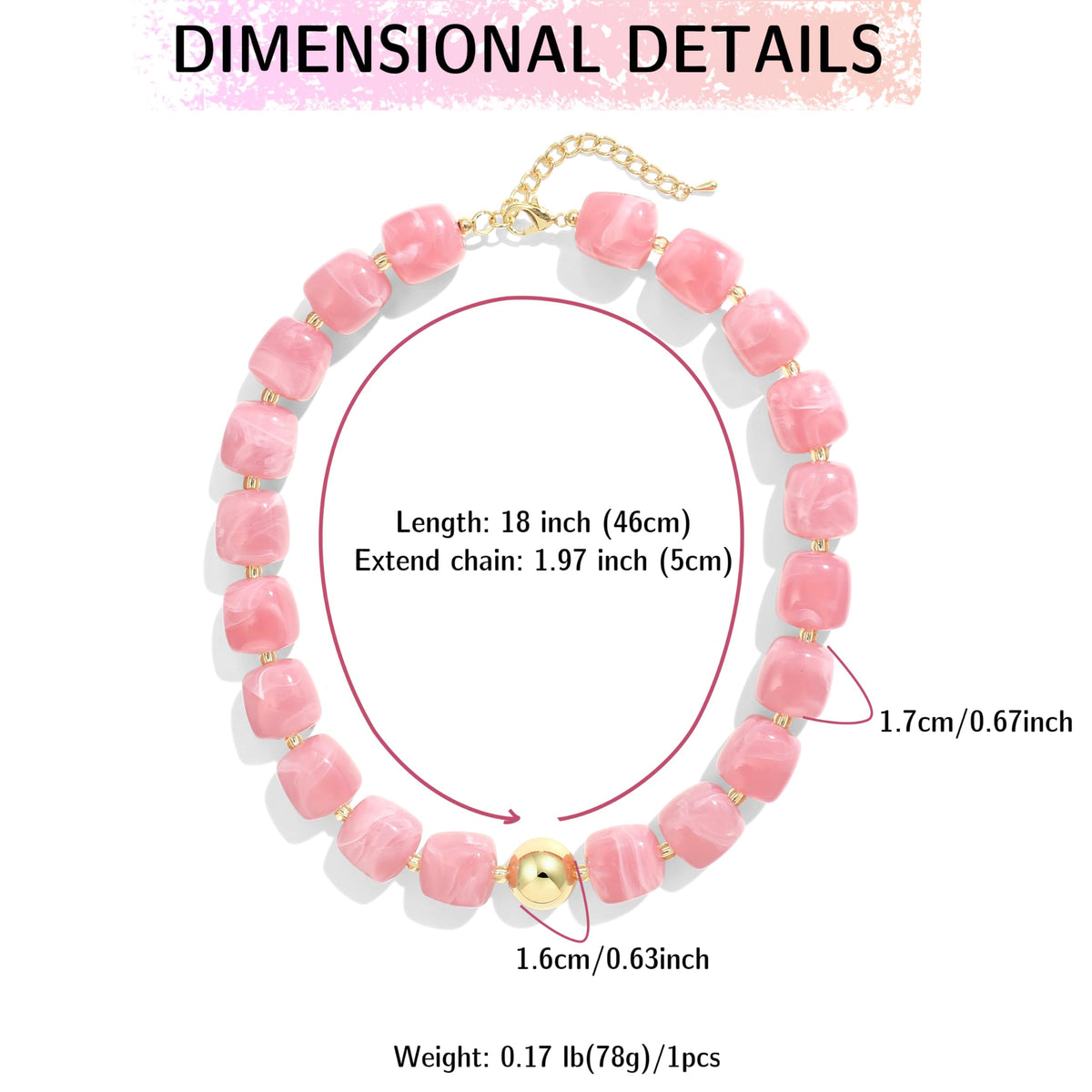 BREPINE Old Pink Chunky Necklaces for Women Multicolored Large Square Resin Beads Necklace Trendy Bold Statement Beaded Summer Candy jelly Vacation Choker