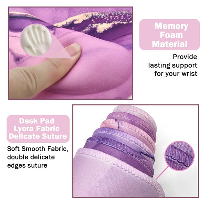 4-in-1 Gaming Mouse Pad Wrist Support Set，Desk Pad + Mouse Pad with Wrist Rest + Keyboard Wrist Rest + Coaster, Ergonomic Design for Home Office Study Game - Purple
