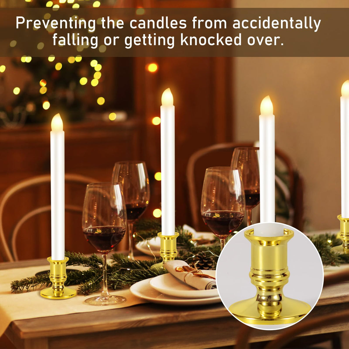 Qmioti 12 Pack Christmas Window Candles, Battery Operated Window Candles with Timer Remote, LED Window Candle with Candle Holders Suction Cups for Christmas Decorations, Gold