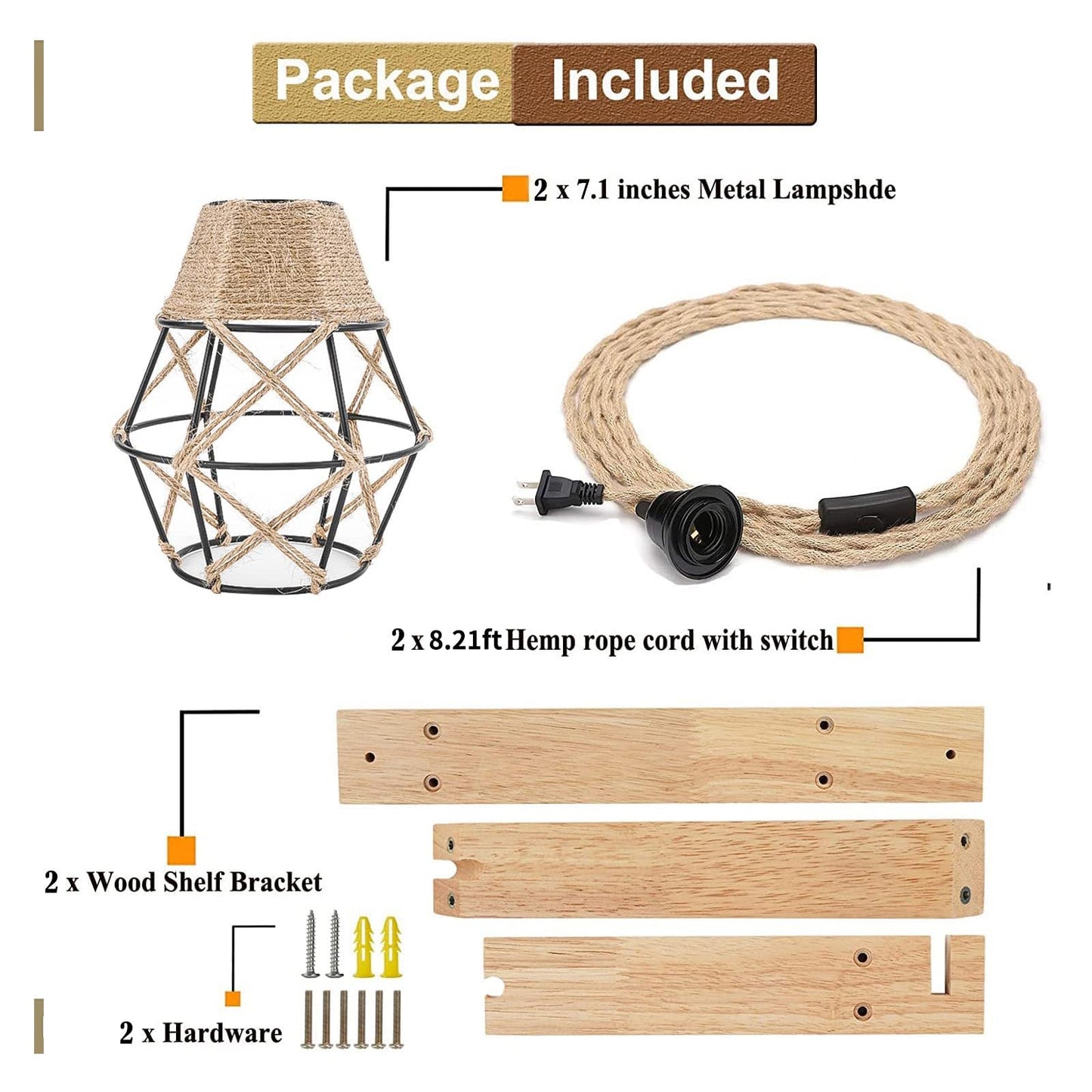 Frideko Wood Wall Sconces Set of Two Plug in, Rustic Wall Lamp with Plug in Cord, Farmhouse Wall Light Fixtures with 8.21FT On/Off Switch Cord, Indoor Sconces Wall Lighting for Bedroom Living Room