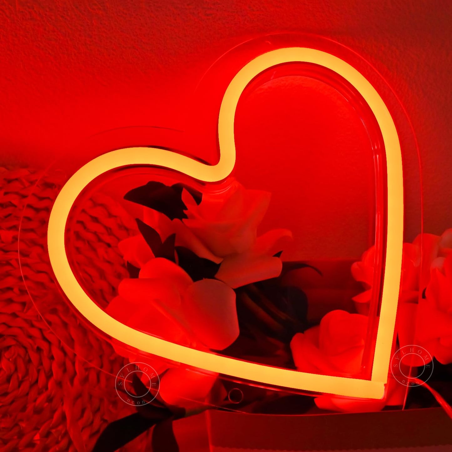 SYLHOME Red Heart Led Neon Light Sign Battery Operated or USB Powered Bedroom Wedding Wall Sign Decor Valentines Day Birthday Christmas Gifts USB 7.87" X 7.28"