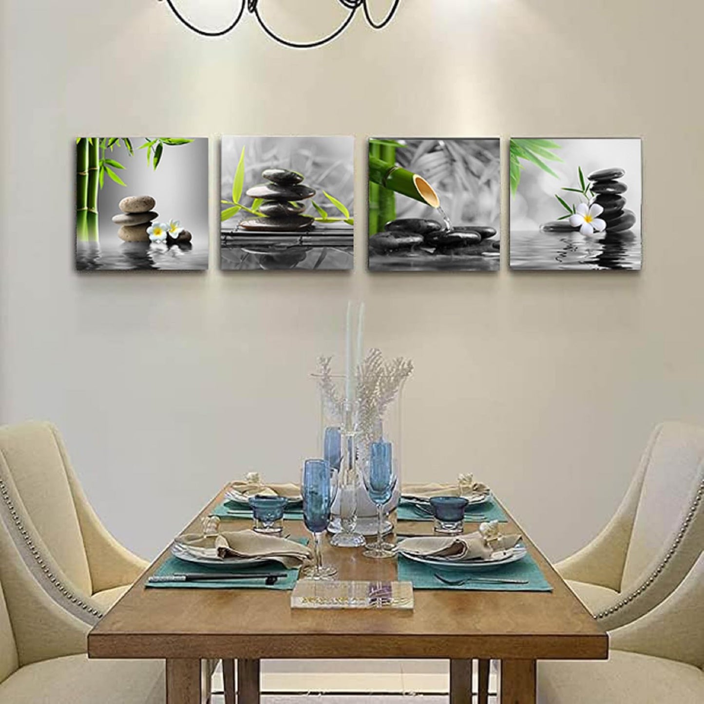 Yxbhhym Bathroom Wall Art Black and White Wall Decor Zen Artwork Buddha Green Canvas Prints Posters Spa Picture for Bedroom Living Room Decor Paintings Modern Office Decorations