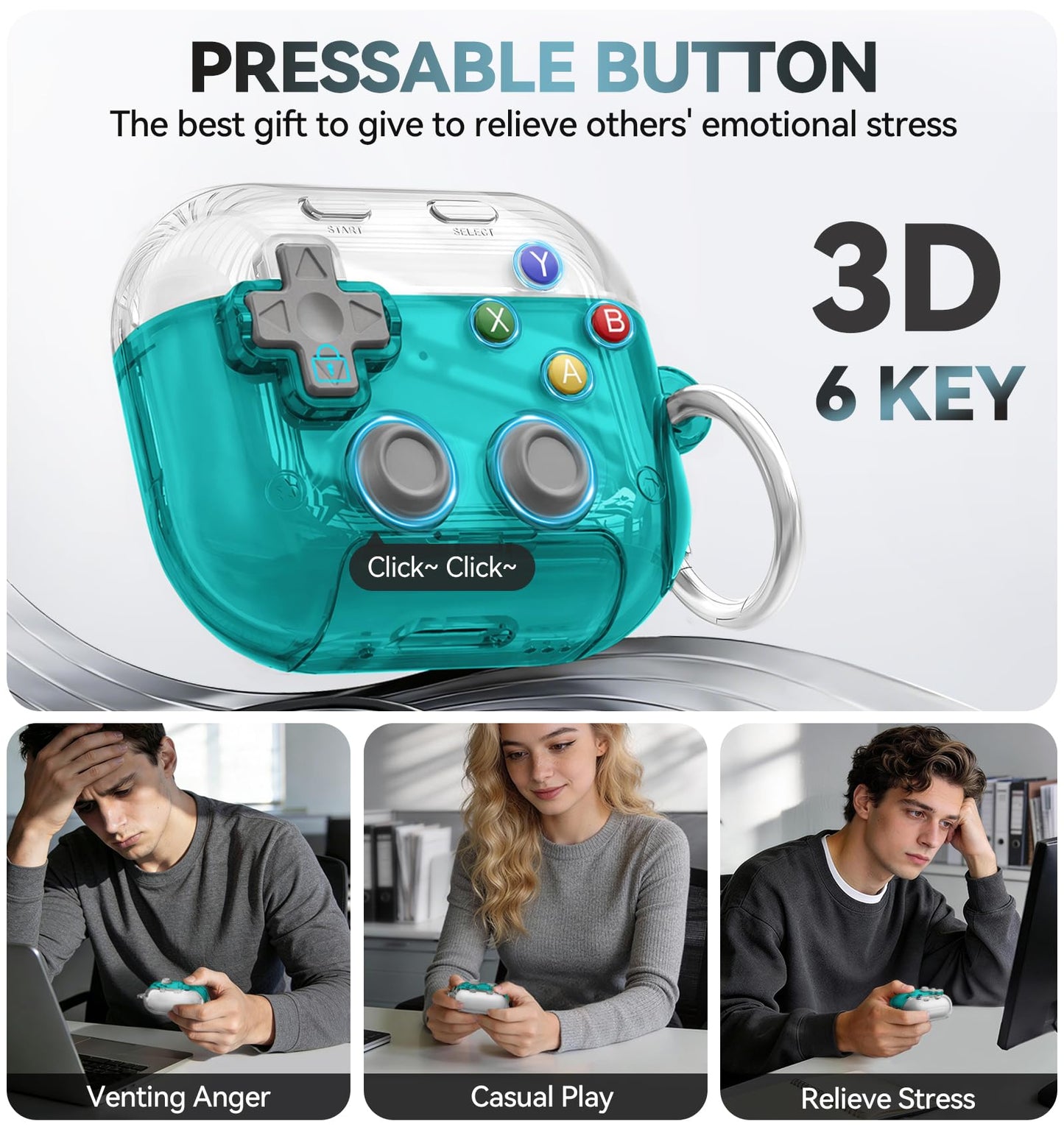 for AirPods 4 Case Cover, with Pressable Button, Safety Lock & Phone Stand,Cool Funny Gifts Case for Women Men to Relief Stress,Clear Blue