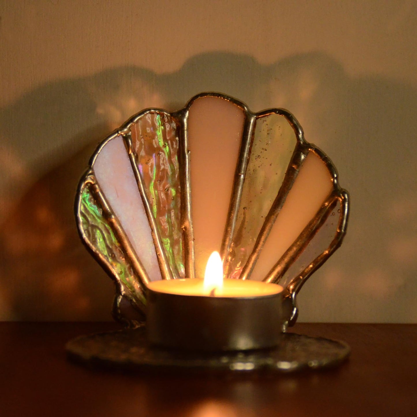 Handmade Stained Glass Shell Candle Holder - Elegant Tabletop Decor for Living Room, Bedroom & Dining Room, for Women, Mom & Wife for Valentine's Day, Christmas, Birthday & Anniversary