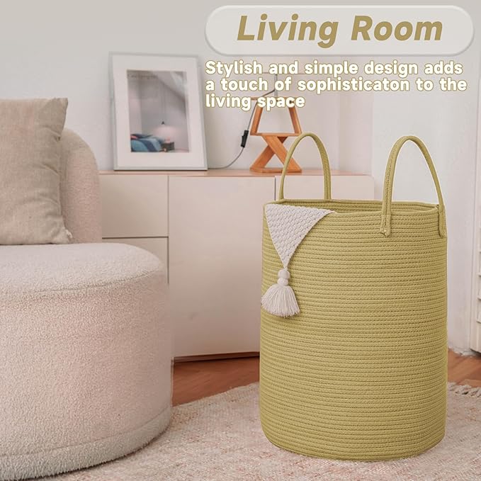 Large Woven Laundry Basket Hamper, 60L Cotton Rope Storage Bin