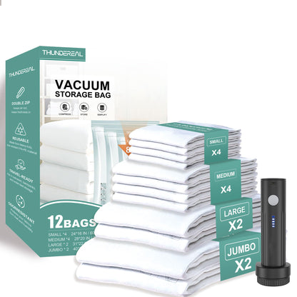 Travel Vacuum Storage Bags with Electric Pump, Multiple Combinations Travel Packing Bags for Luggage and Suitcase, Carry-on Size Compression Space Saver for Clothes and Clothing (E: 12 Combo-EPUMP)