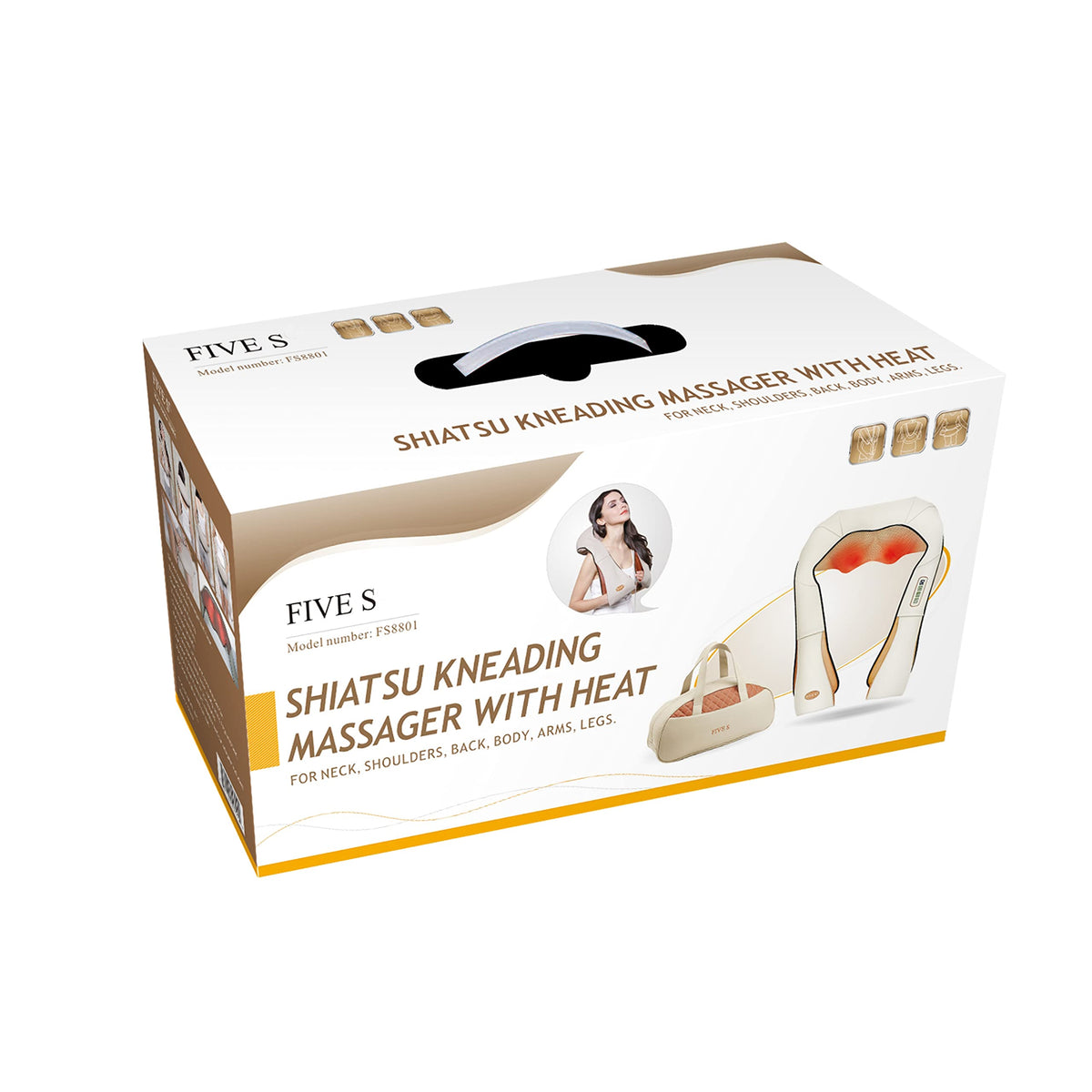 FIVE S FS8801 Shiatsu Neck and Back Massager with Heat Deep Kneading Massage for Neck, Shoulders, Back, Legs, Feet for Home, Office, Car - Beige