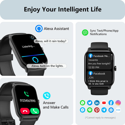 Smart Watch for Men Women, Answer/Make Calls, Alexa Built-in, [1.8"HD Screen] Smart Watches for iPhone/Samsung/Android, Fitness Watch with Heart Rate Sleep SpO2 Monitor,IP68 Waterproof, 100+ Sports