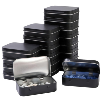 LJY 20-Piece Metal Hinge Tin Box Containers - For Gift Wrapping. Dental Floss Stick - Toothpick Holder and a Sliding-Cover Dental Floss Pick Storage Box (Black, 20 Pcs 3.7"x2.4"x0.9")