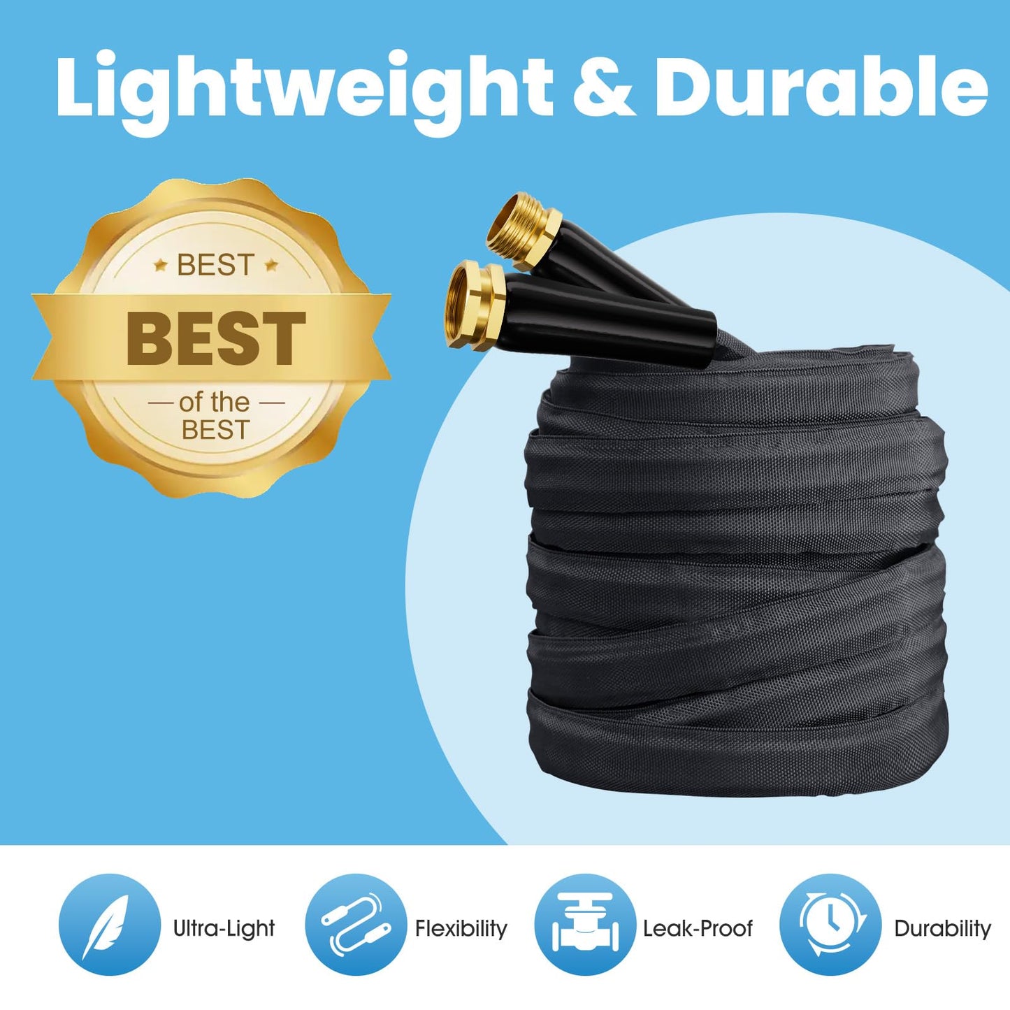 Haeteir 2025 Upgraded 50FT Non-Expanding Garden Hose, Lightweight, Flexible Ultra-Light Water Hose, Burst-Resistant, Lead-Free, Anti-Kink, High-Pressure