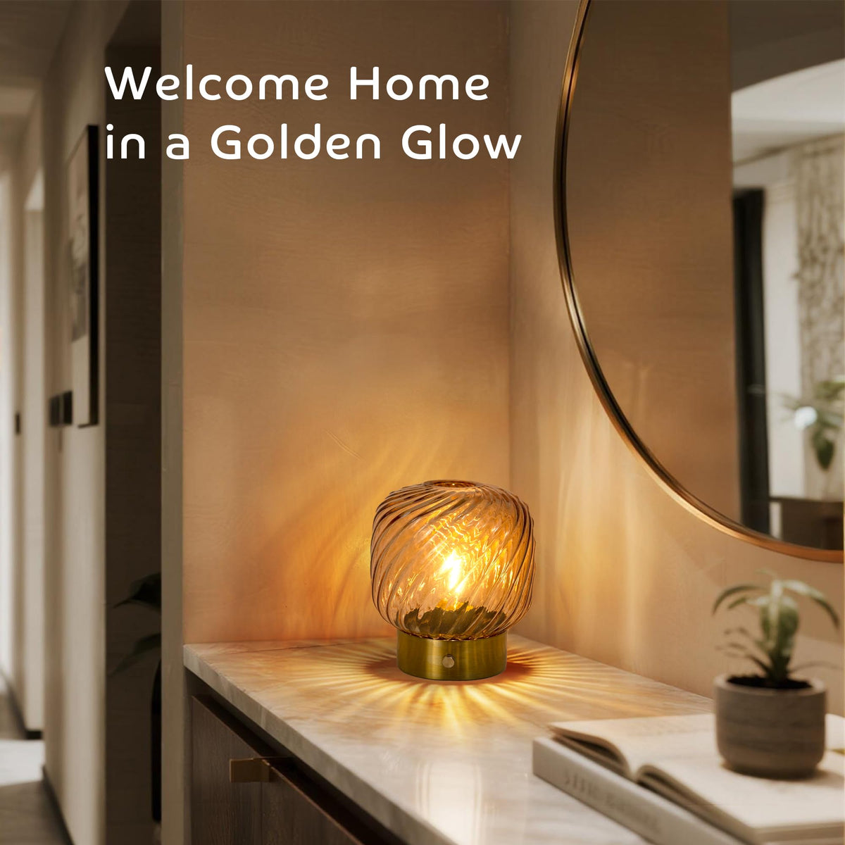 LUSHARBOR Battery Operated Table Lamp with Timer, Stepless Dimming Small Bedside Lamp Battery Powered Cordless Lamp for Home Decor Entryway/Living Room/Coffee Table/Shelf Amber