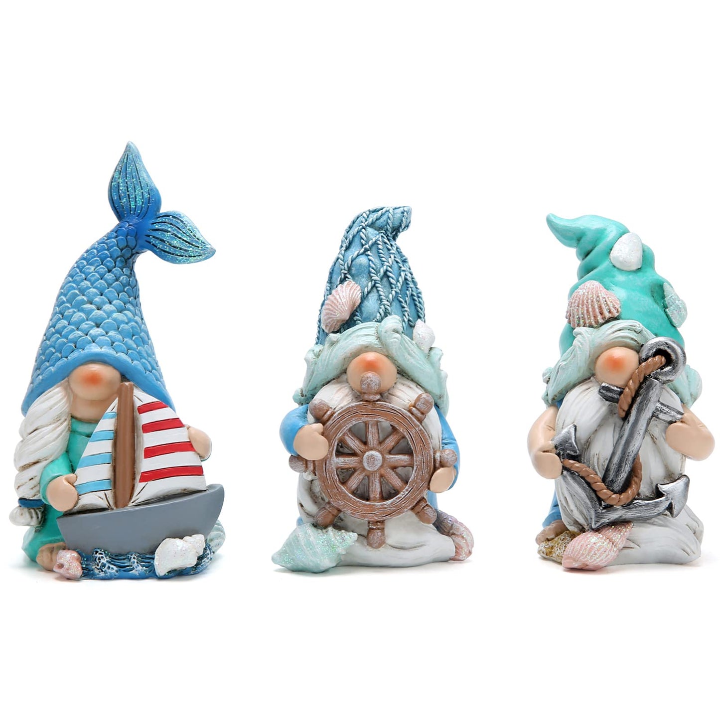 Hodao 3PCS Summer Gnomes Decor Sea Star Shell Elf Handmade Beach Swedish Gnome Decorations for Home Summer Gnomes Figurines Decor