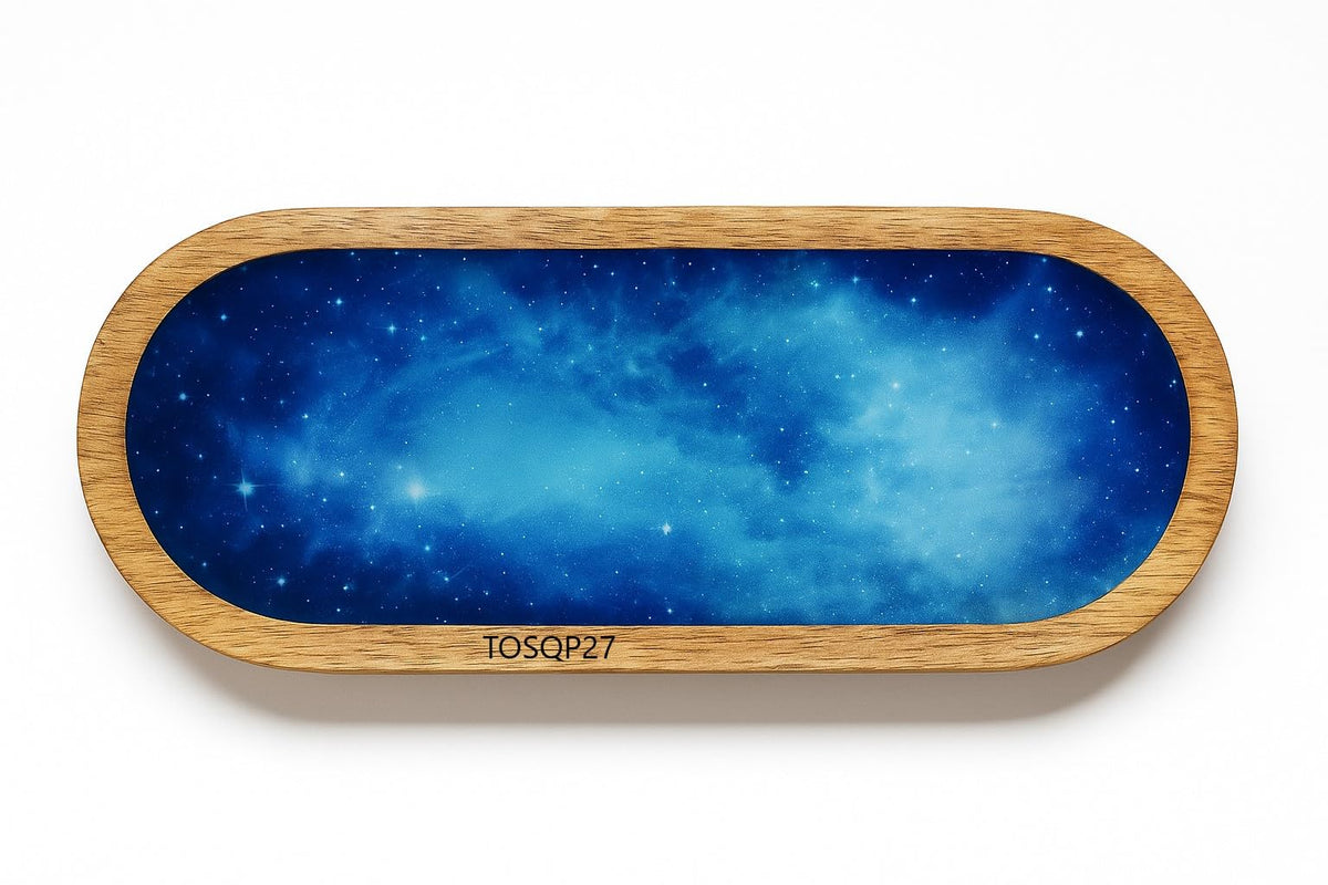 TOSQP27 Incense Burner Holder Ash Catcher for Sticks, Home Incent Burner Wooden Handmade Modern Gift Wood Decor – Blue Resin Art Tray | for Aromatherapy, Meditation, Yoga & Home Fragrance Decorative