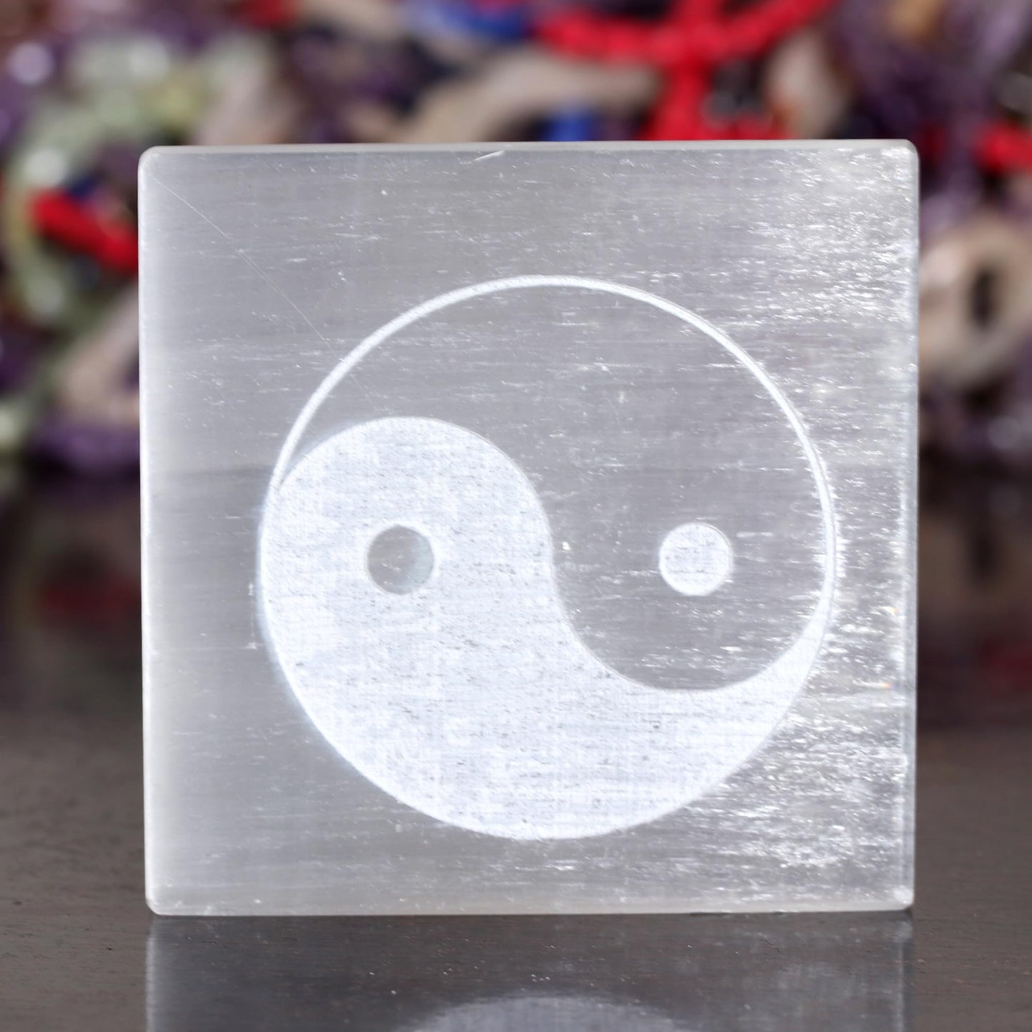 GEMHUB 500 Carat Yin Yang White Engraving Selenite Chakra Slab Energy Plate Coaster Natural Selenite Energy Booster for Yoga