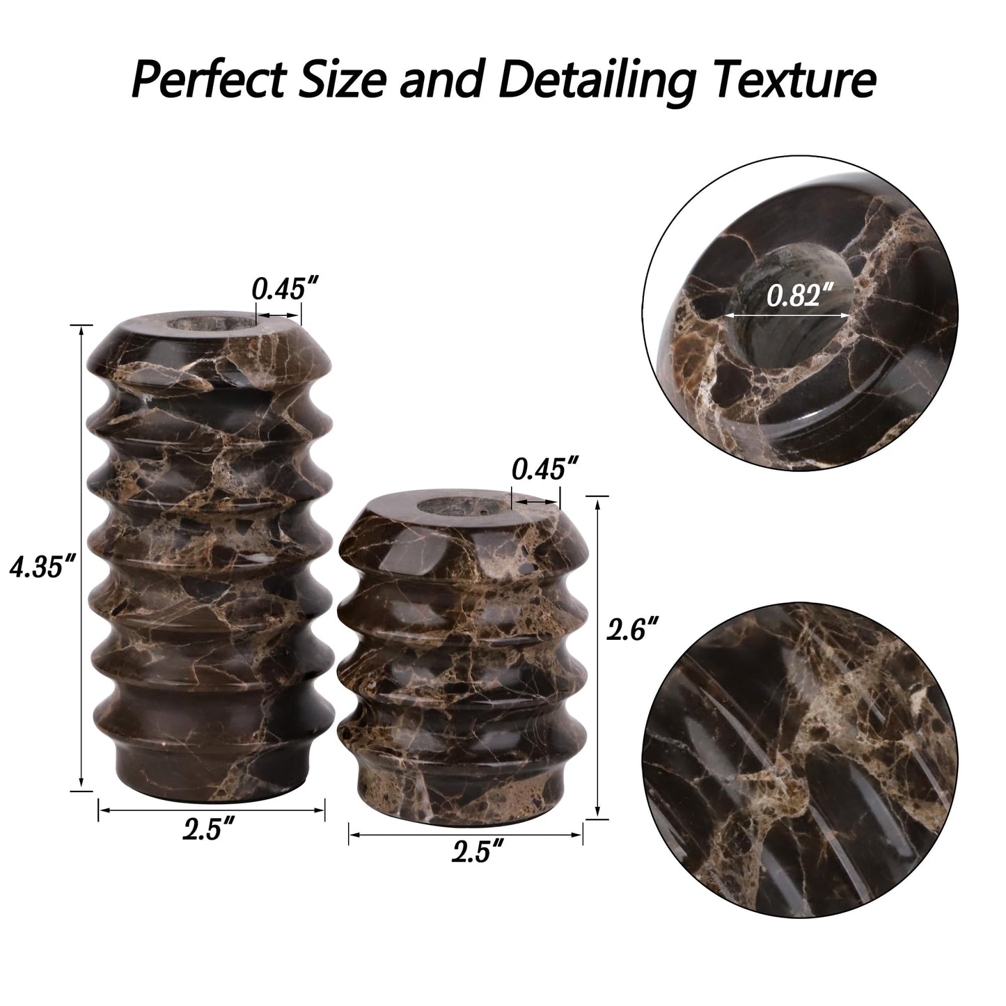 HofferRuffer Marble Candlestick Holders, Set of 2 Natural Stone Candle Holder Decorative Candle Stands for Wedding, Dinning, Party, Table Centerpieces, Fits 3/4'' Thick Candles (MarbleBrown)