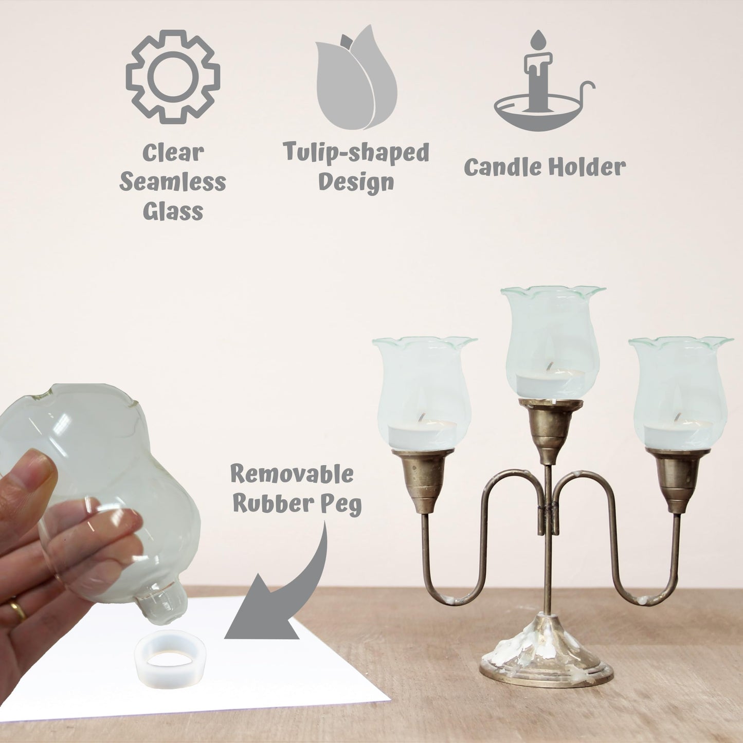4E's Novelty Clear Glass Votive Cups with Peg - Pack of 6 - Tulip Votive for Candelabra Candle Holder, Home Interior Candle Sconce Glass Replacement Parts, Shabbat Candle Glass Oil Lamp (2.75" Tall)