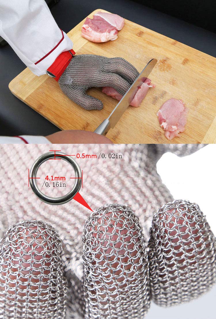 ThreeH Steel Mesh Gloves 304L Chainmail Cutting Gloves for Kitchen,Oyster Shucking,Meat Cutting and Wood Carving GL08 L(One Piece)