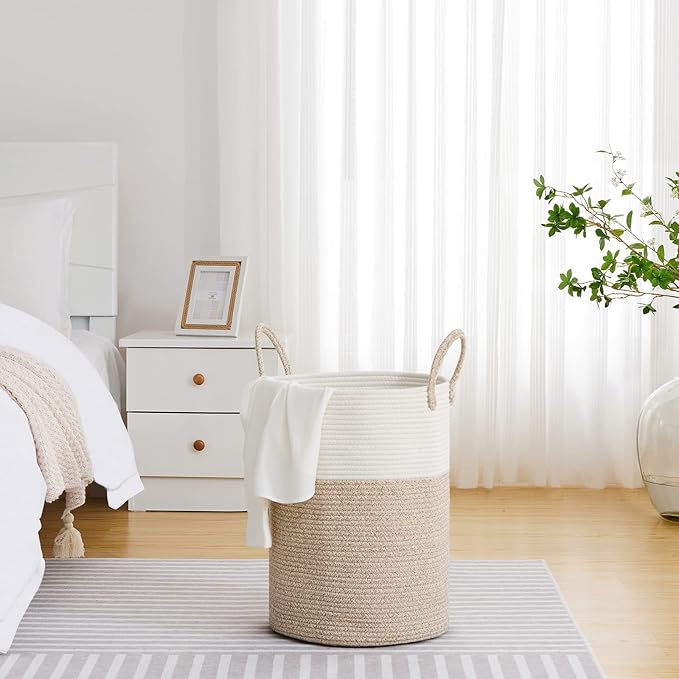 VIPOSCO Large Laundry Hamper, Tall Woven Rope Storage Basket