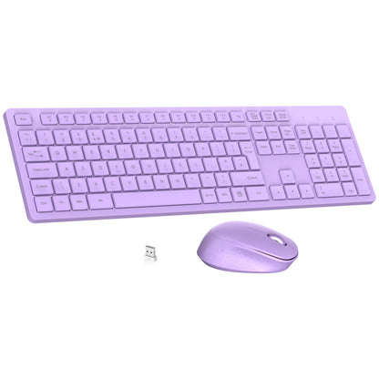 LeadsaiL Wireless Keyboard and Mouse Set, 2.4GHz USB Computer Keyboards and Mouse Combo, Full Size UK QWERTY Layout, Ergonomic Design with 12 Multimedia Shortcuts for HP/Lenovo Laptop and Mac-Purple