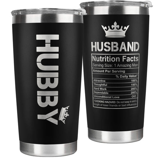 Mocosweeties Gifts for Husband from Wife - Wedding Anniversary for Him, Valentines Day, Fathers Day, Birthday Gifts for Him - Present for Husband from Wife - 20 Oz Black Stainless Steel Tumbler